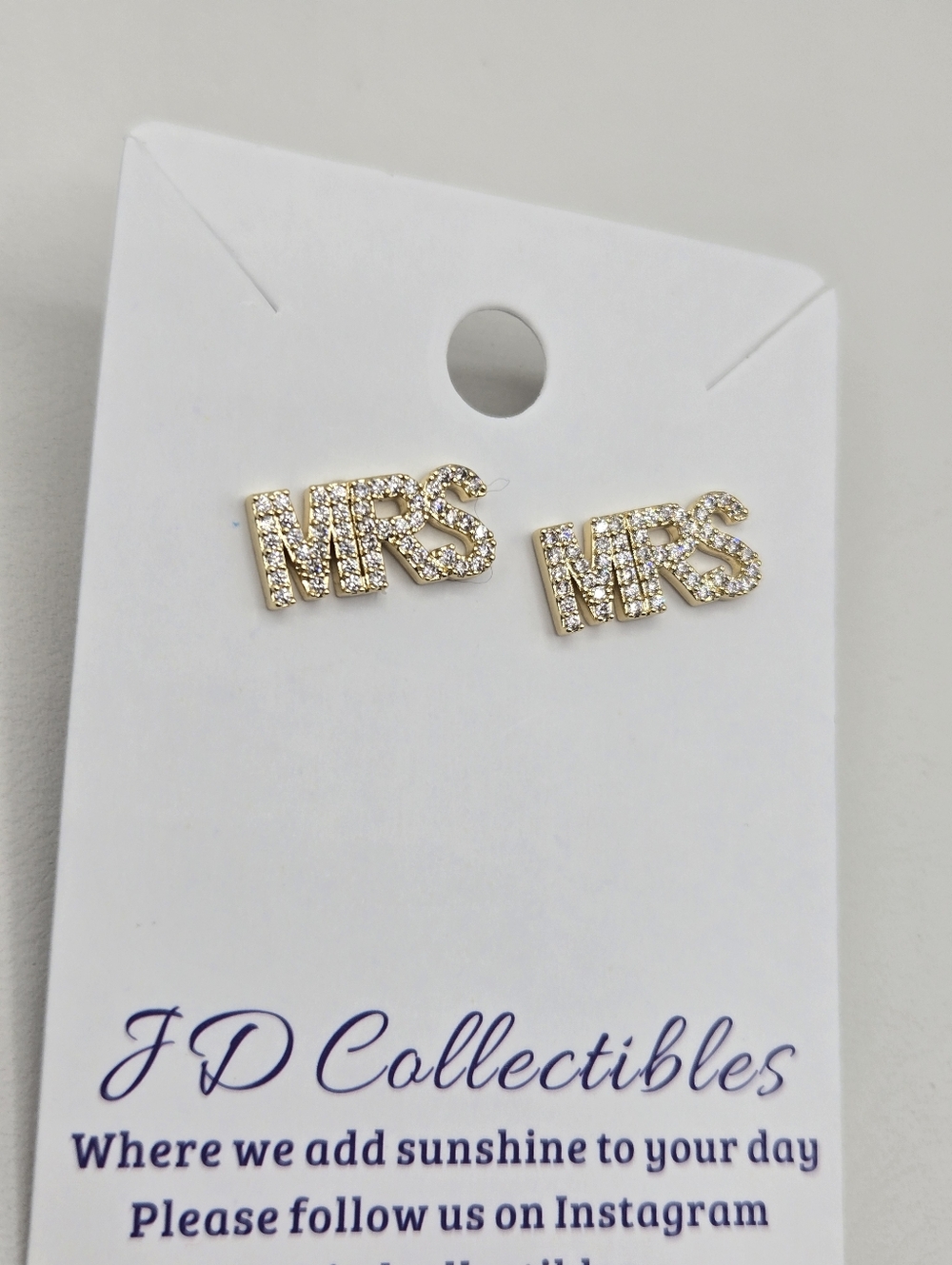 Swarovski Crystal Elements Gold MRS Earrings Anniversary Wedding Bridal Stud - Picture 4 of 5